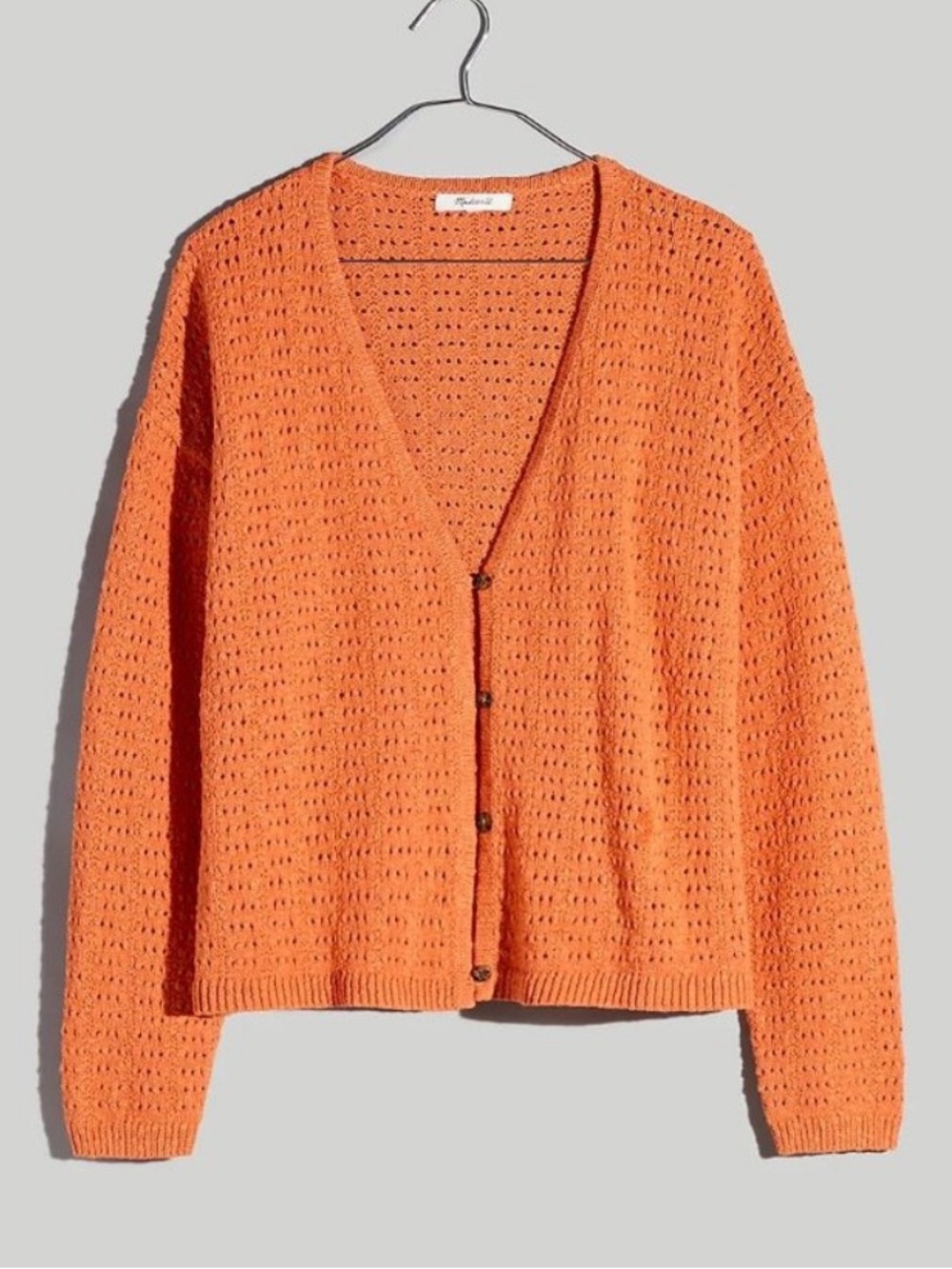 Madewell Women's Orange Open-Stitch Cardigan Sweater Loose Fit. Size M